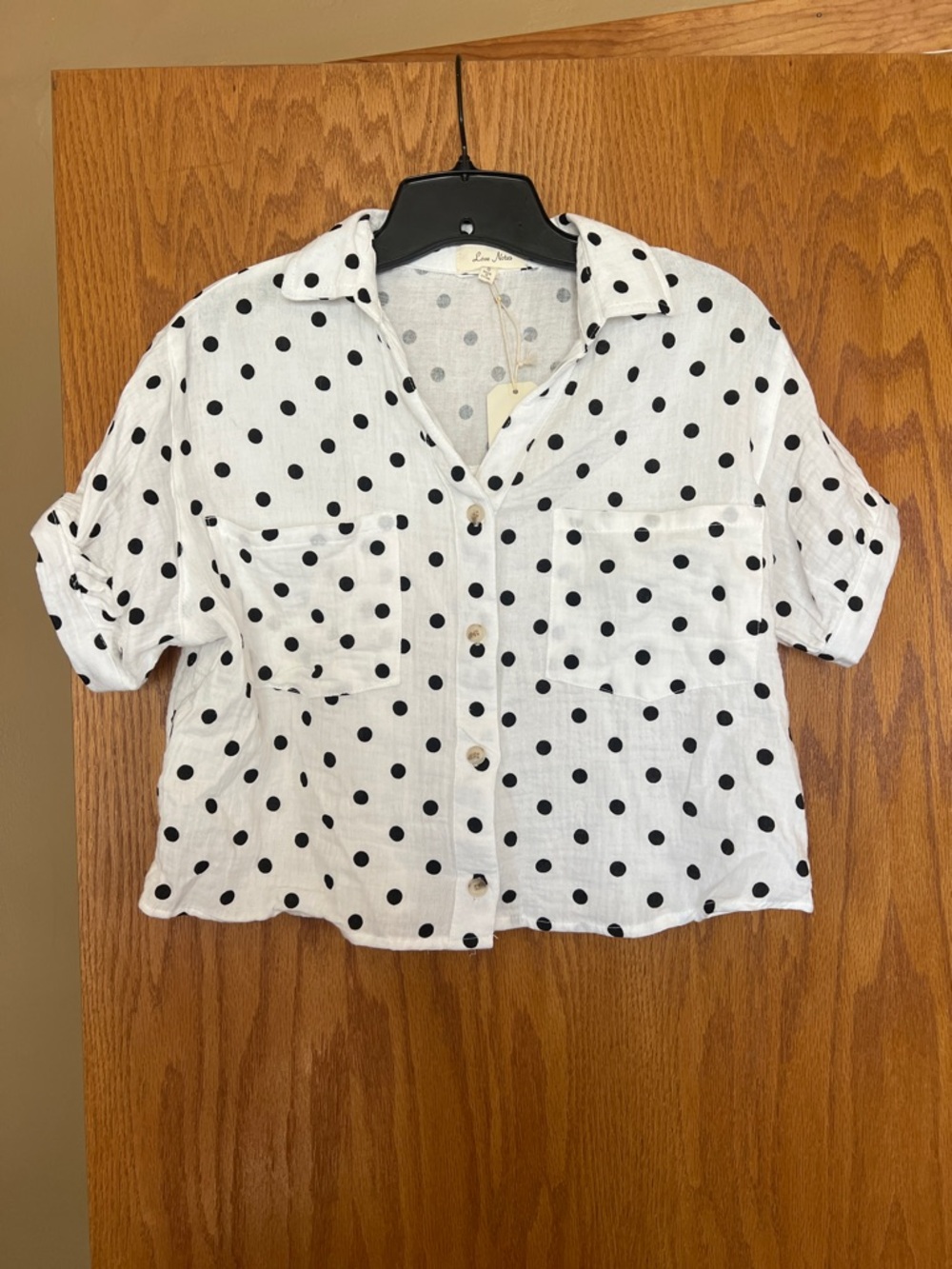 Love Notes White and Black Polka Dot Button-Down Top